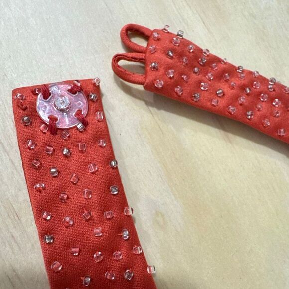 Women's Vintage Long Formal Dress Orange Size 2 Halter Neck Sleeveless Beaded - Picture 13 of 16